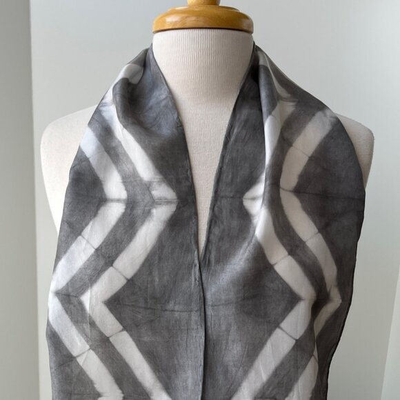 100% Silk Artist Made Natural Resist Dye Shibori Scarf - Picture 3 of 3